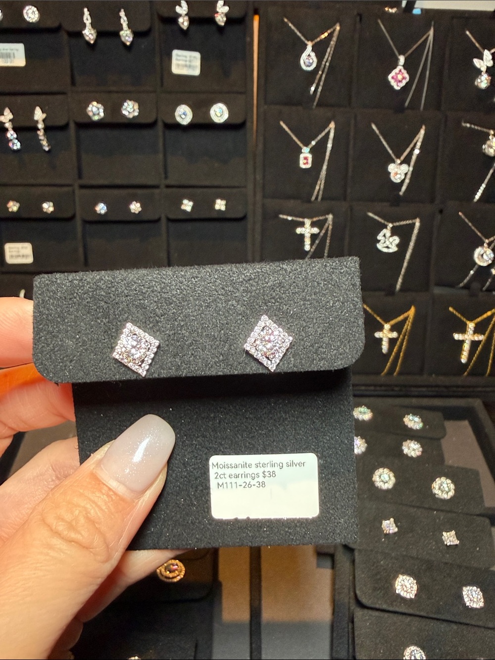 Sterling Silver Moissanite Square Halo Stud Earrings - White